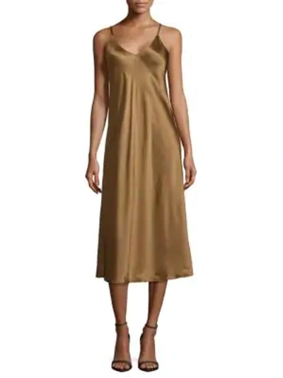 Shop Helmut Lang Draped Silk Slip Dress In Juniper