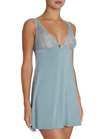 Shop Eberjey Romina Laced Chemise In Blue