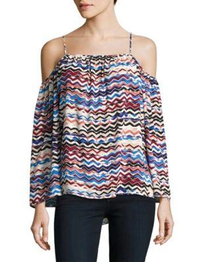 Shop Vince Camuto Printed Cold-shoulder Top In Silver Sand
