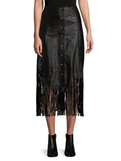 Shop Haute Hippie Fringe Leather Skirt In Black