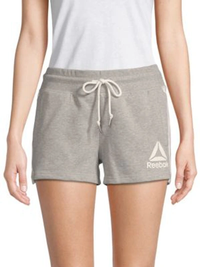 Shop Reebok Throwback Drawstring Shorts In Grey Heather