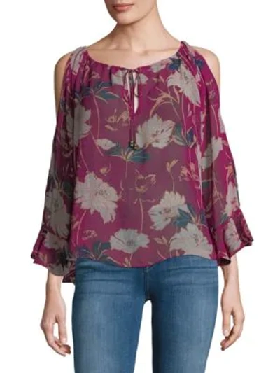 Shop Ella Moss Floral Cold Shoulder Top In Boysenberry