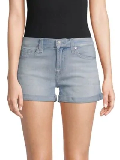 Shop 7 For All Mankind Whiskered Denim Shorts In Light