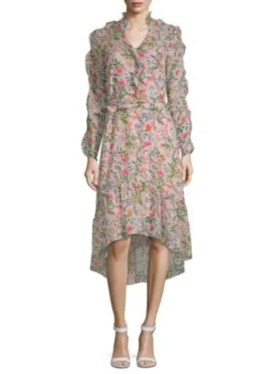 Shop Julia Jordan Floral-print Ruffled Hi-lo Dress In Pink Multi