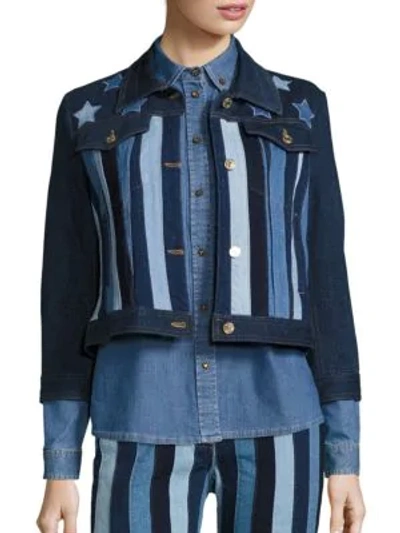 Shop Tommy Hilfiger Stars & Stripes Patchwork Cropped Jacket In Washed Denim Multi