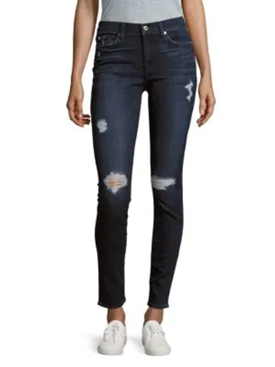 Shop 7 For All Mankind Skinny-fit Distressed Jeans In Blue