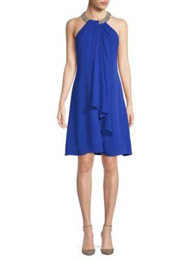 Shop Calvin Klein Embellished Chiffon Dress In Regatta