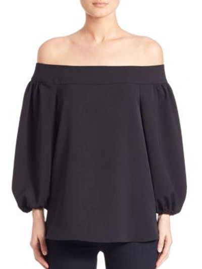 Shop Tibi Draped Twill Off-the-shoulder Top In Black