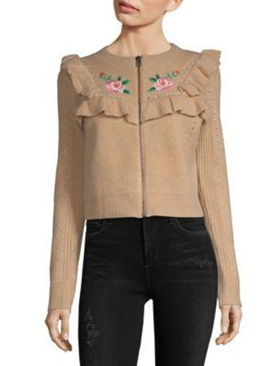 Shop Wildfox Ruffle Embroidered Jacket In Desert Dune