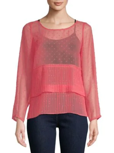 Shop Plenty By Tracy Reese Pleated See-through Top In Coral