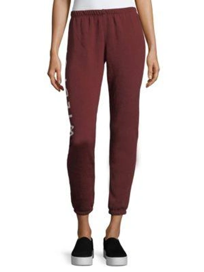 Shop Wildfox Cropped Logo Track Pants In Burgundy