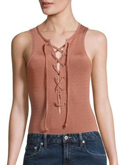 Shop Tularosa Nile Lace-up Bodysuit In Blush