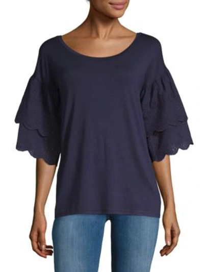 Shop Love Scarlett Eyelet Embroidered Blouse In Navy