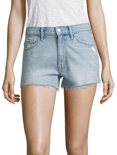 Shop Mother Super Zip High-rise Cut-off Denim Shorts In Blue