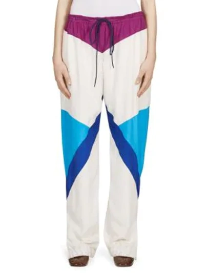 Shop Chloé Silk Parachute Pants In Purple White Blue