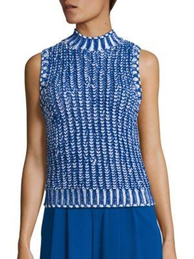 Shop Alice And Olivia Tomi Sleeveless Textured Two-toned Sweater In Cobalt
