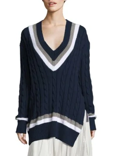 Shop Public School Cora Cable-knit Sweater In Navy