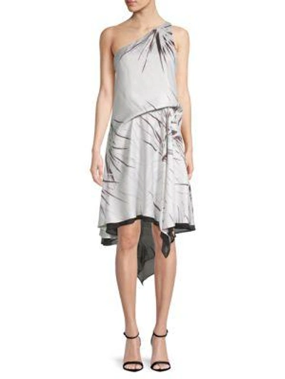 Shop Halston Heritage One-shoulder Print Dress In Chalk Multi