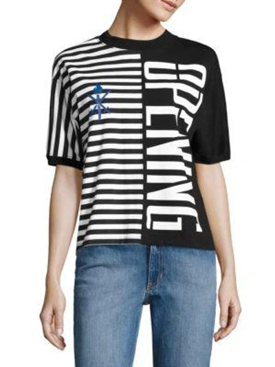 Shop Opening Ceremony Striped Cotton Logo Tee In Black Multi