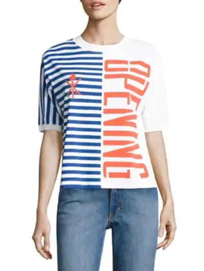 Shop Opening Ceremony Striped Cotton Logo Tee In White Multi