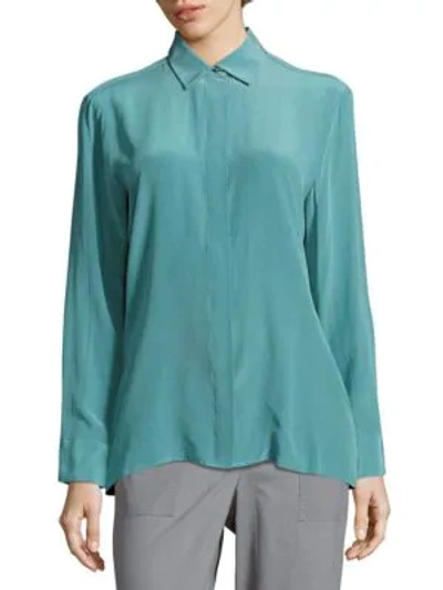 Shop Maje Long-sleeve Silk Shirt In Blue