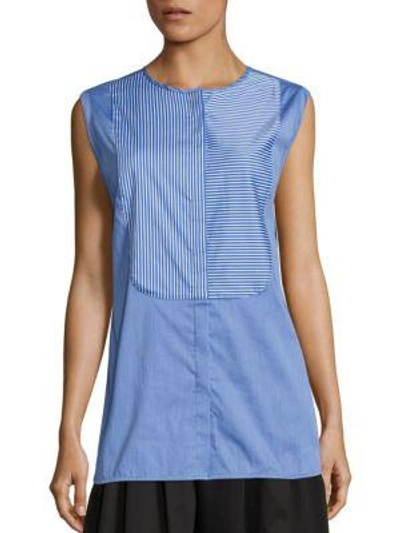 Shop Tome Cotton Striped Bib Shirt In Blue White