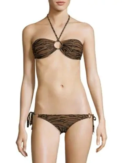 Shop Melissa Odabash Two-piece Animal-print Halter Bikini In Tiger Brown
