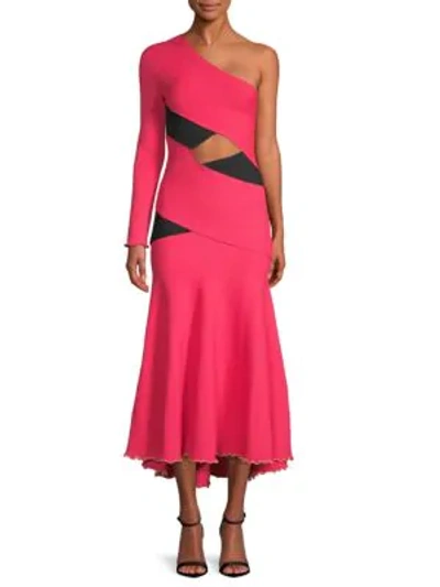 Shop Proenza Schouler One-shoulder Bandage Fit-&-flare Dress In Fuchsia