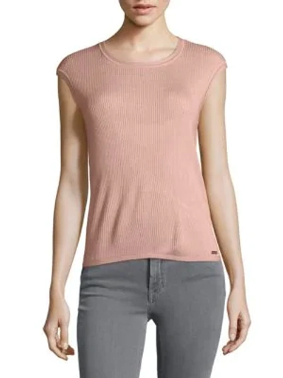 Shop Calvin Klein Ribbed-knit Shell In Blush