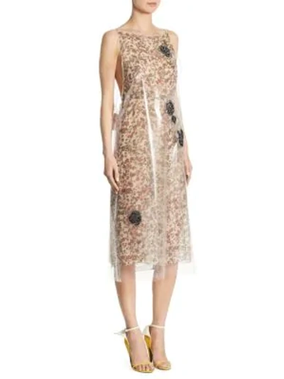 Calvin Klein 205w39nyc Floral Print Midi Dress With Transparent Overlayer In White Gree