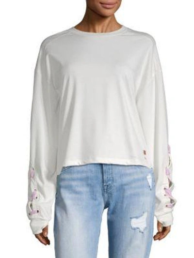 Shop Peace Love World Grl Pwr Lace-up Sweatshirt In Pristine