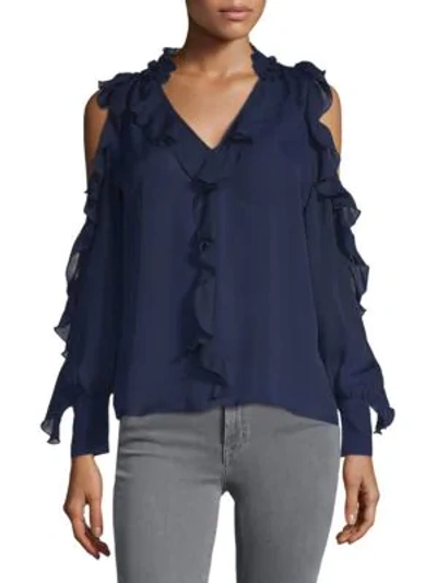 Shop Parker Ruffle Cold-shoulder Top In Night
