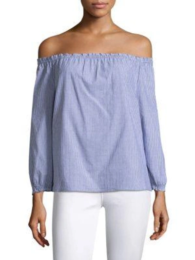 Shop Joie Bamboo Off-the-shoulder Blouse In Moroccan Blue