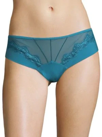 Shop La Perla Edenic Lace-trim Bikini Bottom In Mediogreen