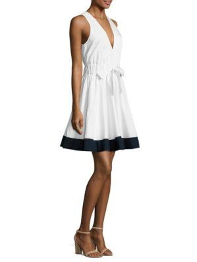 Shop Milly Lola Fit-and-flare Poplin Dress In White Navy