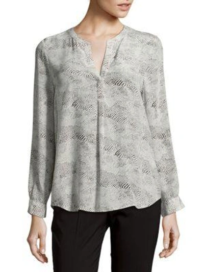 Shop Joie Printed Raw Silk Blouse In Caviar