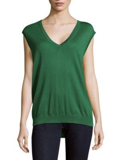 Shop Prada Canotta Short Sleeve Wool Blouse In Green