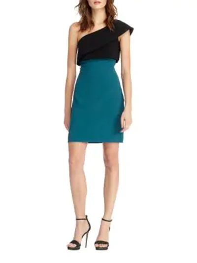 Shop Monique Lhuillier Sash One-shoulder Dress In Deep Teal