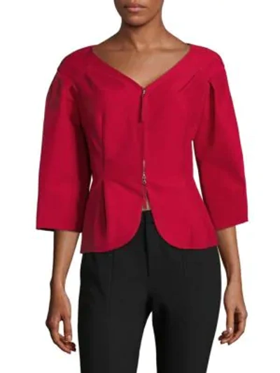 Shop Oscar De La Renta Bell-sleeve Jacket In Ruby