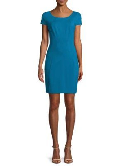 Shop T Tahari Pepita Cap-sleeve Sheath Dress In Blue
