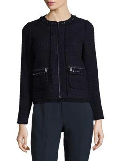 Shop Rebecca Taylor Studded Tweed Jacket In Navy Black
