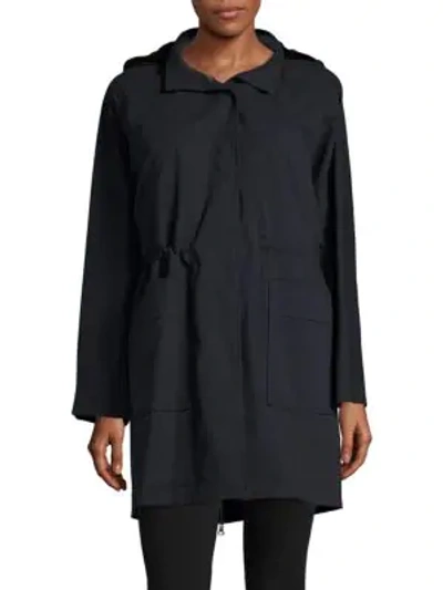 Shop Carolina Herrera Mink Fur-trim Coat In Navy