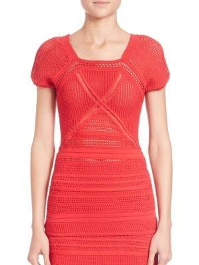 Shop Ohne Titel Fitted Crochet Top In Red