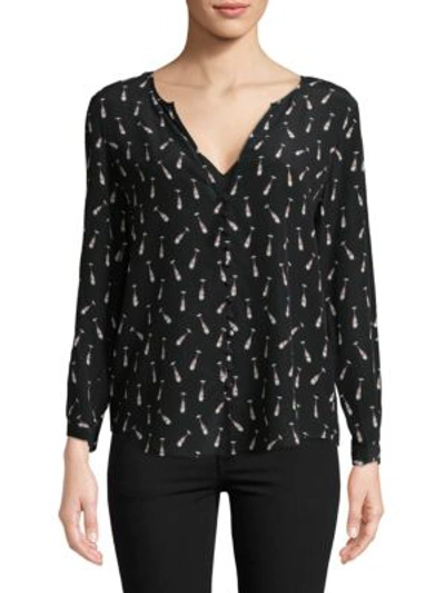 Shop Joie Graphic Silk Blouse In Caviar