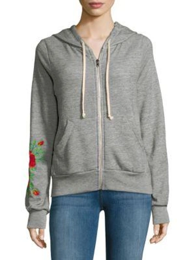Shop Wildfox Embroidered Rose Hooded Jacket In Heather