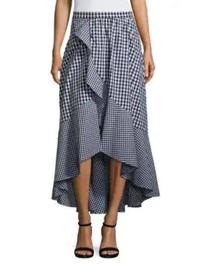 Shop Prose & Poetry Clara Ruffled Gingham Cotton Skirt In Ebony Mix