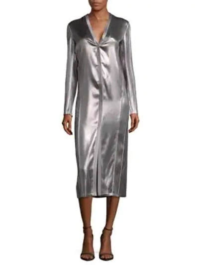 Shop Narciso Rodriguez Lk28 Silk Midi Dress In Mercury