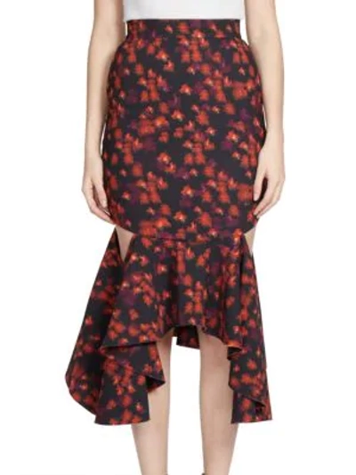 Shop Givenchy Ruffled Cutout Midi Skirt In Red Flower