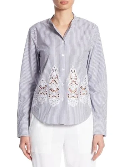 Shop Theory Weylend Cotton Long-sleeve Blouse In Navy White