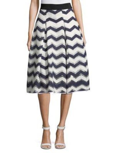 Shop Milly Chevron Inverted Pleat Skirt In Navy